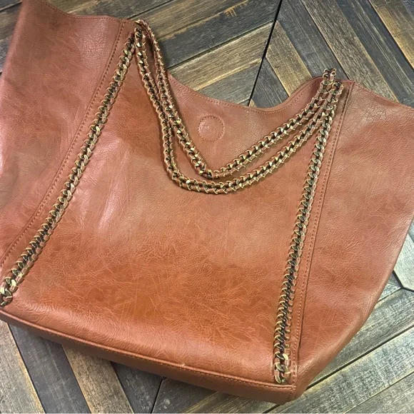 Altar'd State Brown Vegan Leather tote purse with pouch. - Picture 3 of 15